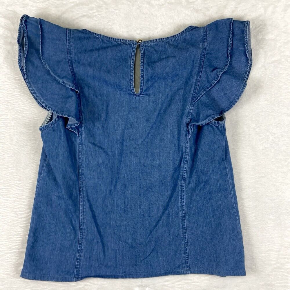 Draper James Denim Shirt Womens 4 Blue Ruffle Preppy Resort Vacation Country - Picture 4 of 9